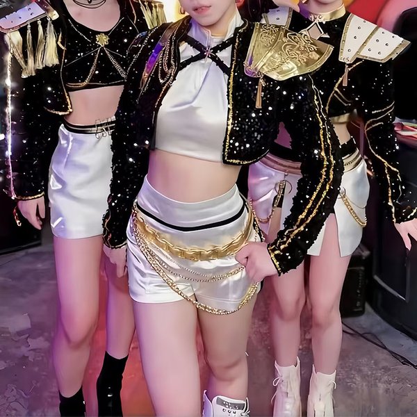 Costume de femme style coréen très tendance pour Halloween, déguisement de scène sexy, costume noir brillant pour fête d'anniversaire d'Halloween