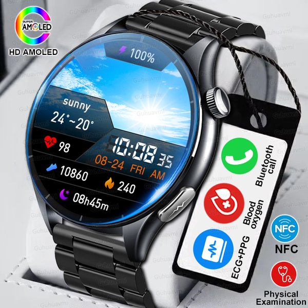 Nouvelle montre intelligente 2026 NFC ECG+PPG Oxygène sanguin Acide urique Tension artérielle Montre intelligente saphir Hommes Pour Android iOS Montre intelligente pour hommes