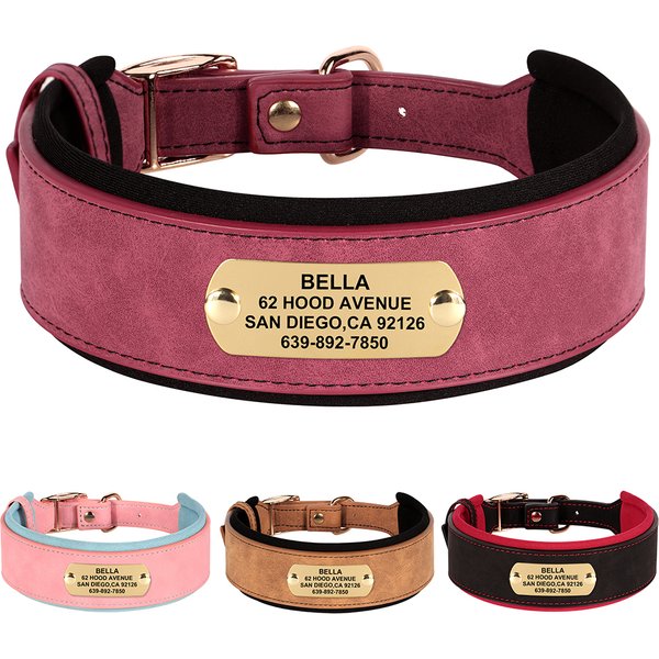 Personalized Wide Dog Collar PU Leather Customized Dogs Tag Collars Padded Pet Collar for Small Medium Large Dogs Pitbull Buldog