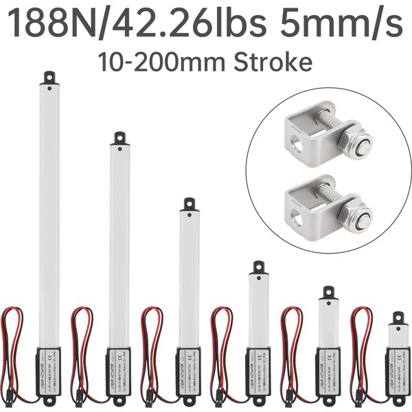 Mini actionneur linéaire électrique à course de 10 à 200mm, 12V, 5 mm/s, 188N/42,26 lb, actionneur de mouvement linéaire de levage alternatif avec supports