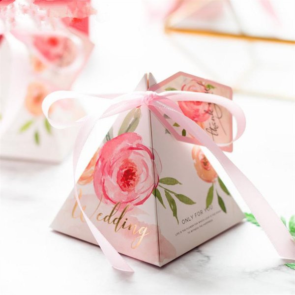 Boîte à bonbons à fleurs roses, fournitures de mariage, pyramide, boîte à bonbons, dessin animé, boîte à bonbons de mariage européenne