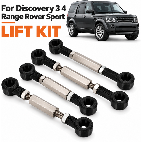 Zestaw podnoszący do Discovery 3, 4 i Range Rover Sport, regulowane drążki łączące, stal nierdzewna.