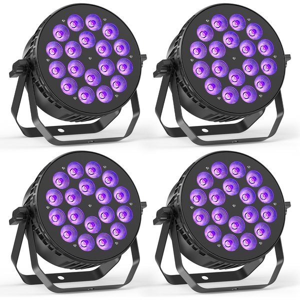 U'King-Lumière de Scène LED 18x8W RGBW DMXorgChang 4 en 1, Équipement pour DJ, Bar, Mariage, ixKTV, 4 Pièces