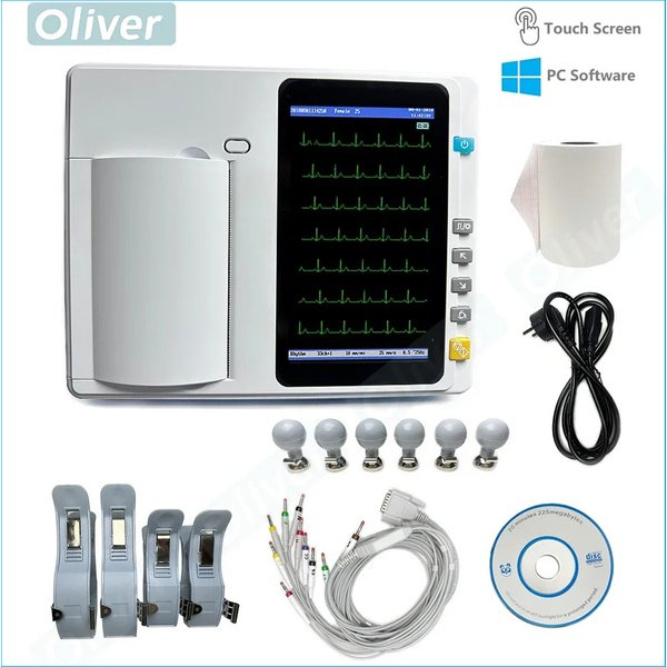 Électrocardiographe numérique 3/6 canaux 12 dérivations avec écran tactile 7 pouces, option logiciel Windows ECG300/600
