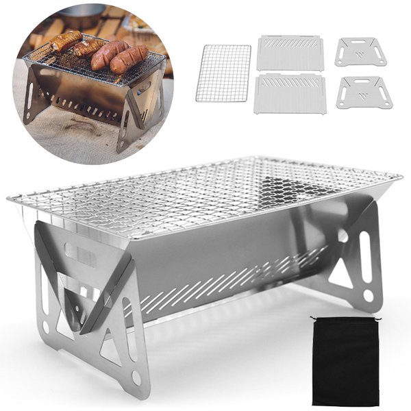 Portable Folding Barbecue Grill Heating Stoves Multifunction Camping BBQ Grill Rack Net Firewood Stove Stainless steel BBQ Grill