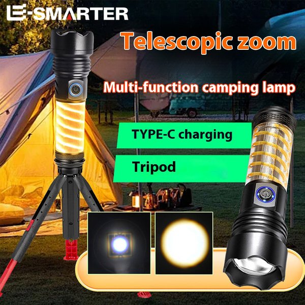 Lampe de camping multifonction avec trépied, lampe de poche n'aime télescopique, lanterne de camping, torche de tente extérieure, 6 modes d'éclairage