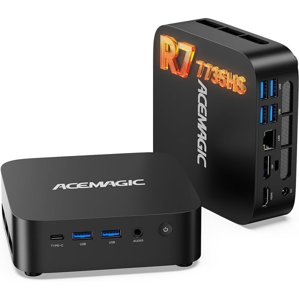 ACEMAGIC M1 Mini-PC AMD Ryzen 7 7735HS 24GB LPDDR5 1TB PCIe SSD Mini-Computer (8C/16T, bis zu 4,7GHz), Desktop mit Windows 11 Pro - WLAN 6 - BT5.2 - Type-C