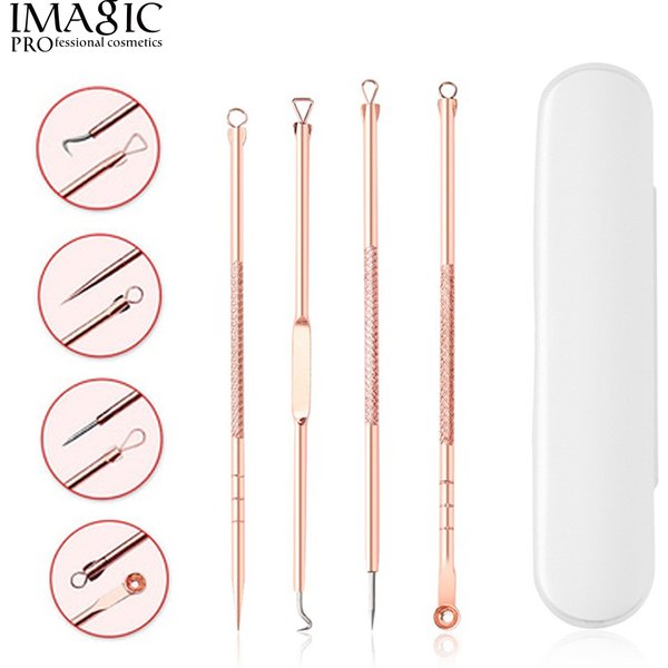 IMAGIC 4 pièce/ensemble en acier inoxydable acné points noirs ensemble aiguilles d'élimination taches noires pores nettoyant beauté nettoyant beauté visage outil de soins de la peau