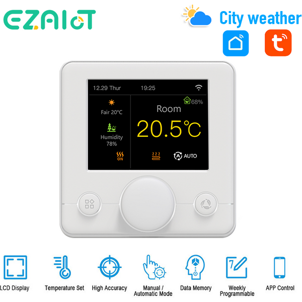 Thermorégulateur numérique intelligent, WiFi, chaud, chauffage au sol, eau, électrique, gaz, bomicrophone, Alexa, Google Home