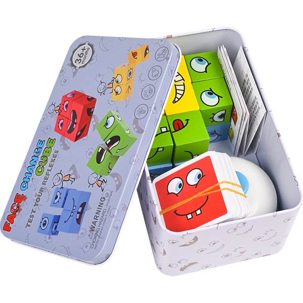 Große Lernen Pädagogisches Spielzeug Set Karten Emoticon Puzzle Gesicht Ändern Würfel Holz Spielzeug Bausteine Spiel Für Kinder Kinder