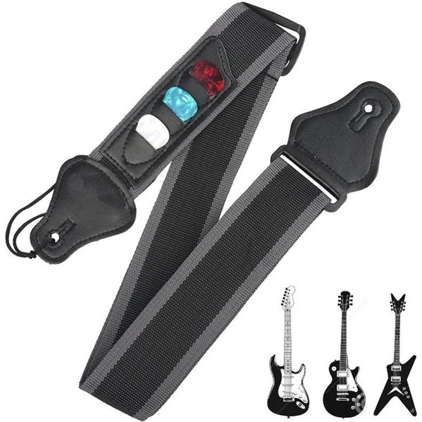 Sangle de guitare électrique réglable avec 3 supports de plectres, extrémités en cuir PU, accessoires de ceinture pour guitare acoustique et basse