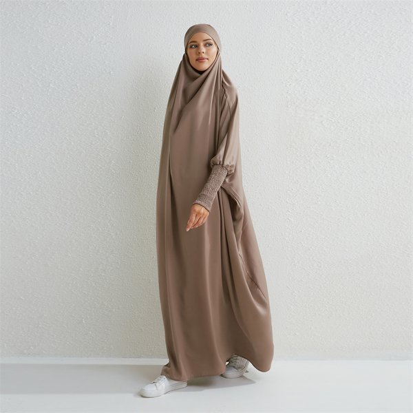 Muslimische Abaya mit Kapuze, Smockärmel, einteiliges Gebetskleid, Damen, Jilbab, islamische Kleidung, Dubai, Saudi-Arabien, schwarze Robe, türkische Bescheidenheit