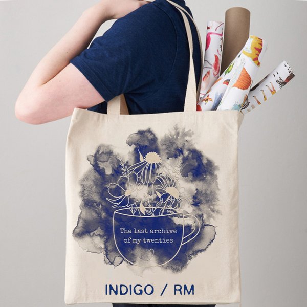 Indigo rm-Sac à provisions esthétique en toile, fourre-tout, grand shopper, sac fourre-tout Namjooning, sac à soupe, sac convivial, sac d'art