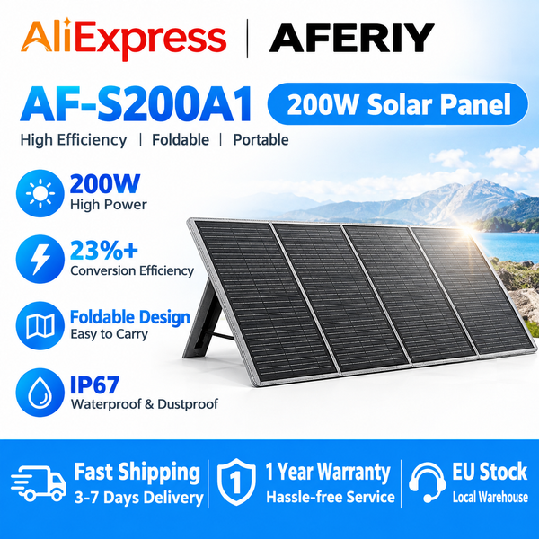 AFERIY 200W Tragbares Faltbares Solarpanel, 23% Energieumwandlungsrate, Wasserdichtes Solarpanel, Verstellbarer Ständer AF-S200A1