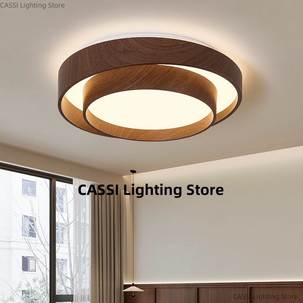 Plafonnier LED rond en bois de noyer nordique, luminaire décoratif de plafond, idéal pour une chambre à coucher, une cuisine ou une salle à manger