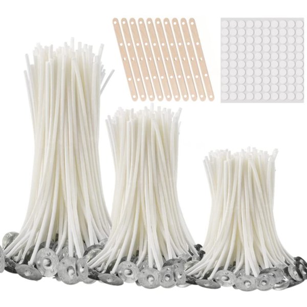 Mèches de bougie sans fumée, 100 pièces, 2.5-20cm, mèches à noyau de coton pré-ciré avec onglets de support en métal, outils de fabrication de bougies faits à la main