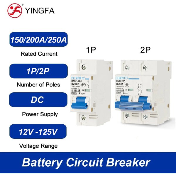 1P 2P DC 150A 250A Batterie-Leistungsschalter für Solaranlage / Überlastschutzschalter für 4,2 kW 6,2 kW 10,2 kW PV-Solarsystem