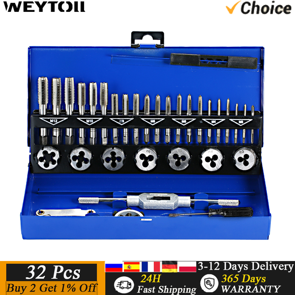 32pcs hss Gewinde bohrers atz metrischer Schraubens chl üssel geschnitten M3-M12 Hand gewinde werkzeug Wolframcarbid-Gewinde bohrer Schrauben gewinde herstellung Werkzeug bohrers atz