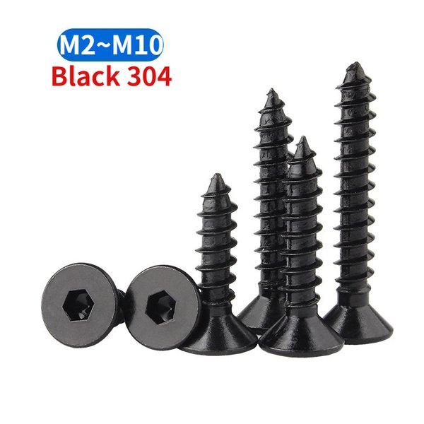 M2 M2.3 M2.6 M3 M3.5 M4 M5 M6 M8 M10 Schwarze 304 Edelstahl-Innensechskant-Senkkopfschrauben mit Selbstschneidender Gewindeeinschneidung