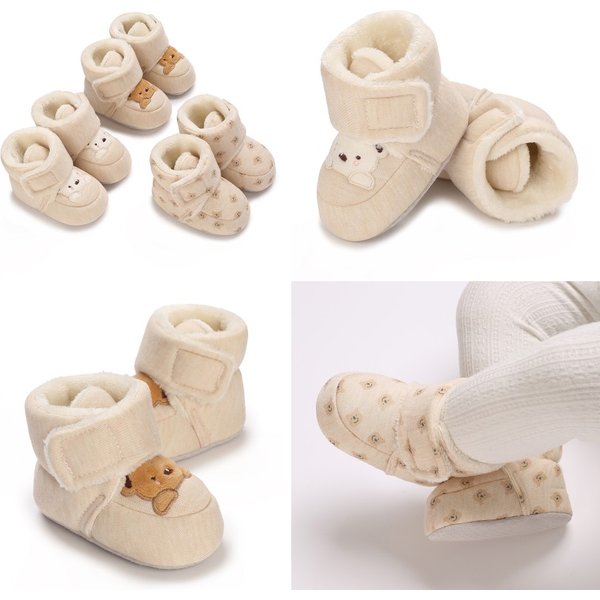 Chaussures de marche en peluche de dessin animé pour bébés, garçons et filles âgés de 0 à 1 ans, chaussures en coton, motif ours, automne et hiver