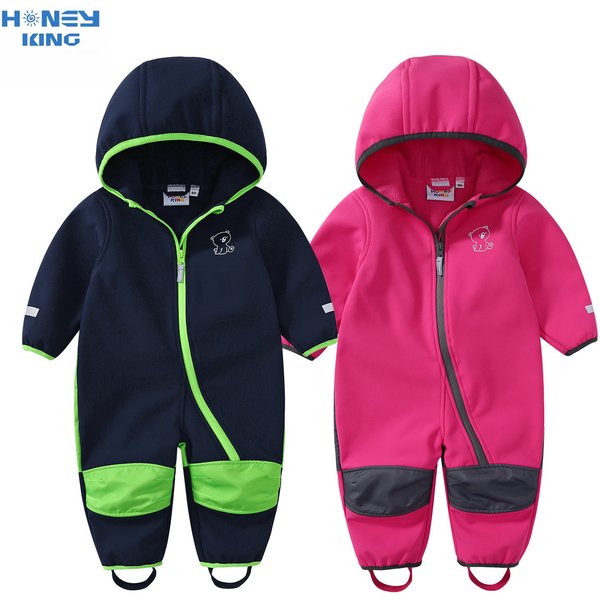 NEYKING-Salopette Softshell pour enfants, barboteuses en velours, combinaison coupe-vent, imperméable à la pluie, chaud, sourire, salle de bain, enfants