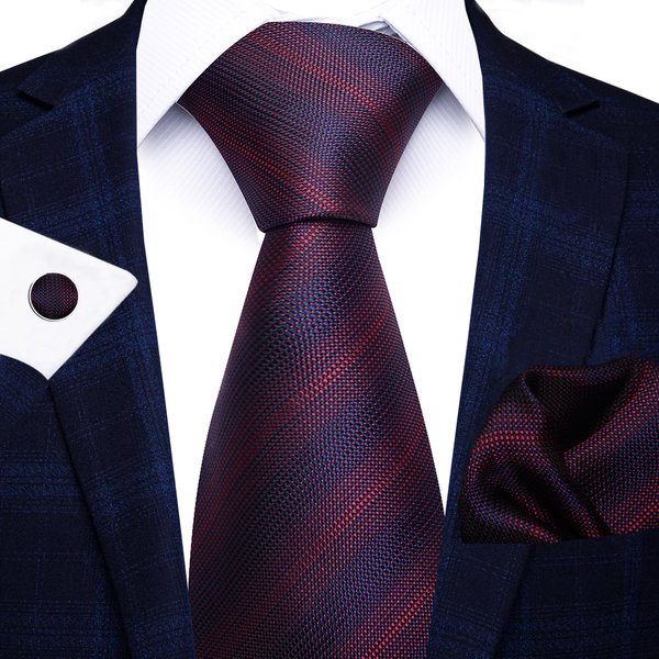 Fashion Brand Tie For Men Woven Festive Present Tie Handkerchief Cufflink Set Necktie Shirt Accessories Red Striped