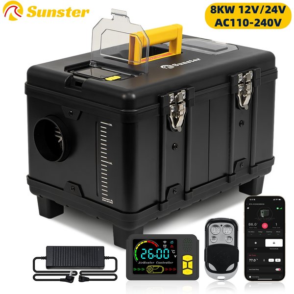 ToolBox 8KW 12V&24V 230V Diesel-Lufterhitzer mit Bluetooth-App-Steuerung & Thermostatischer Standheizung für Auto, Wohnmobil, Camper, Zelt