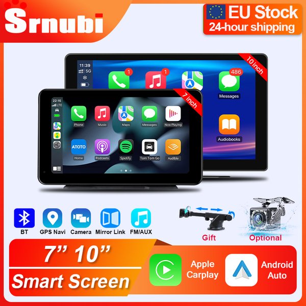 Srnubi Uniwersalny 7" 10" calowy Samochodowy Bezprzewodowy Carplay & Android Auto Nawigacja Kamera Cofania FM AUX Przenośny Multimedialny Ekran Dotykowy