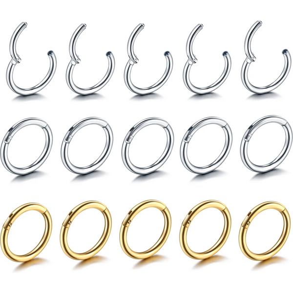 50Pcs/lot Stainless Steel Septum Nose Piercing Hinged Segment Hoop Nose Ring for Women Ear Helix Earring Piercing Body Jewelry