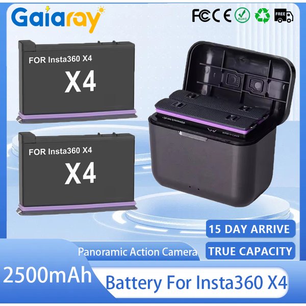 Pour Insta360 X4 batterie 3.85V 2500mAh batterie Li-ion Rechargeable boîtier de charge rapide boîte de rangement 360 caméras d'action panoramiques