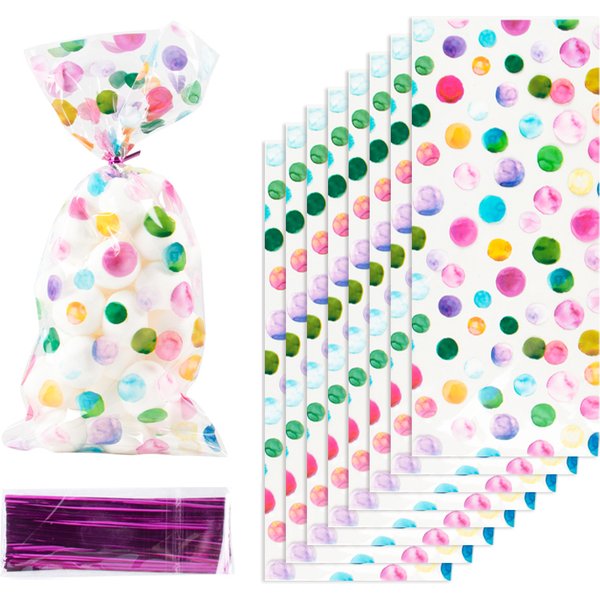 Sacs en cellophane à pois arc-en-ciel pour mariage, paquet de strass au chocolat, bonbons, anniversaire, baby shower, document, 50 pièces