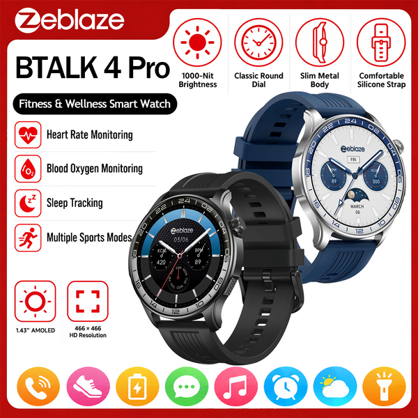 Zeblaze BTALK 4 Pro Smartwatch 1.43" AMOLED Always-On Display Połączenia Bluetooth Klawiatura Bateria 21 Dni IP68 Wodoodporny Tętno SpO2 Sen 300+ Tarcz Zegarek Sportowy Krokomierz Smartwatch Męski