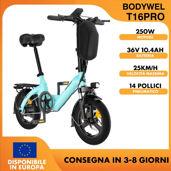 14 Zoll Klappbares Elektrofahrrad für Erwachsene und Jugendliche, Geschenkidee, 36V 10,4Ah Akku, 250W Motor, 35km Reichweite, City-Pendler-E-Bike, EU-Lager, Bodywel T16PRO