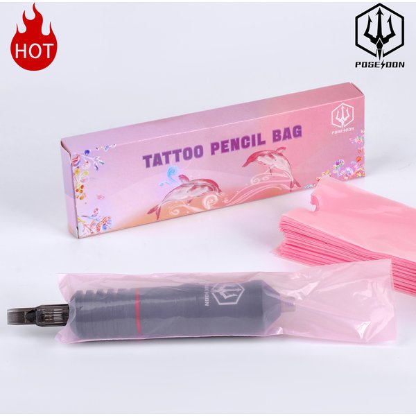 POSEIDON Tattoo Pencil Sleeve Bag Covers 200Pcs Plastic Pink Disposable Pencil Sleeve Bag Tattoo Supply Accessories