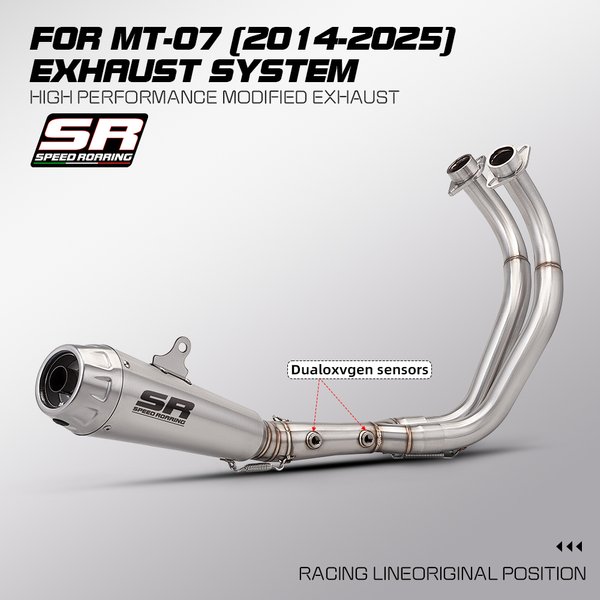 Kit complet d'échappement avant haute performance en acier inoxydable pour moto MT-07 FZ07 MT07 SR1 (Capteurs Dualoxvgen) 2025
