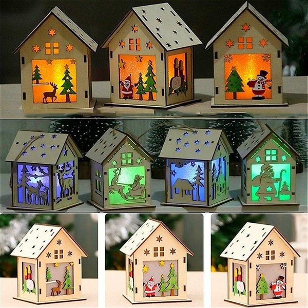 Neue Weihnachten Led Licht Holz Haus Nette Weihnachten Baum Hängende Ornamente Urlaub Dekoration