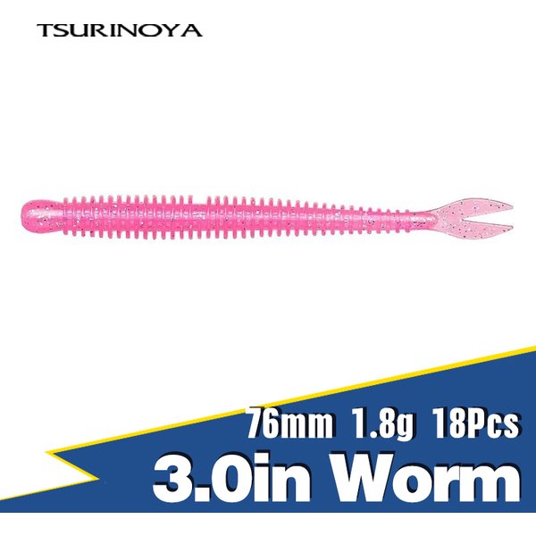 TSURINOYA polyvalent ver flamme 3.0in 1.8g 18 pièces fourchu aileron queue Finesse appât farfelu plate-forme flottant verbait leurre de pêche Texas plate-forme