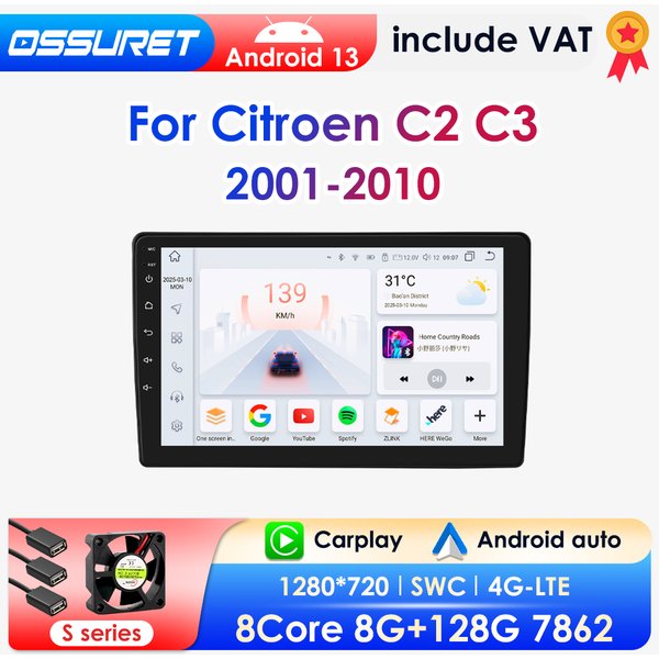 2Din Android Auto Radio Für Citroen C2 C3 2001-2010 Auto Multimedia-Player GPS Drahtlose Carplay Android Auto 4G DSP SWC 360Kamera
