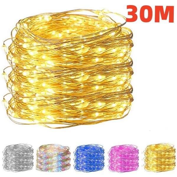 Guirlande lumineuse LED USB 10/20/30M, fil de cuivre et d'argent, guirlande lumineuse féerique étanche pour noël, décoration de fête de mariage