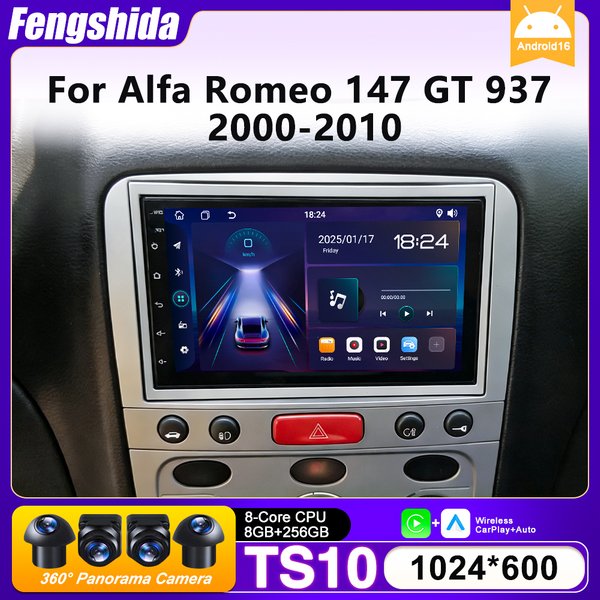 Autoradio Android 16 pour Alfa Romeo 147 GT 937 2000-2010 Navigation GPS Android Auto Carplay Wifi Écran Stéréo Affichage Pas 2din