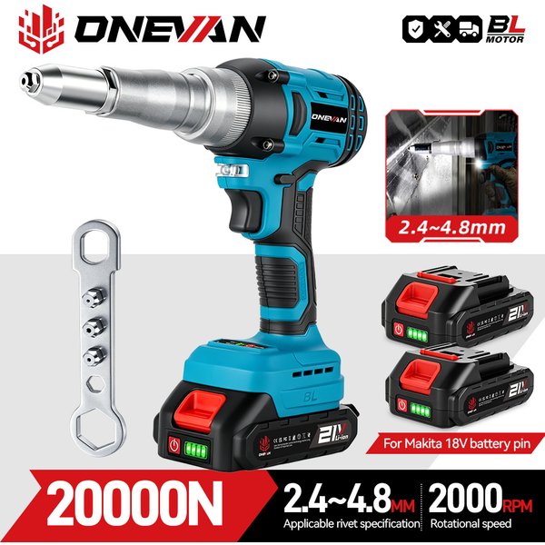 ONEVAN 20000N/25000N Bürstenlose Elektrische Niet Pistole 2,4 ~ 5,0mm Cordless Niet Mutter Pistole Bohrer Power werkzeug Für Makita 18V Batterie Pin