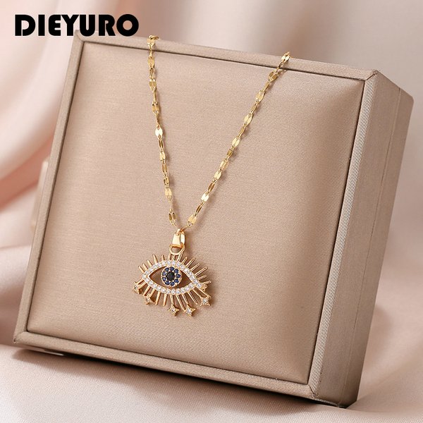 DIEYURO 316L acier inoxydable mauvais œil Zircon collier pour femmes mode filles clavicule chaîne Vintage femme corps bijoux cadeau
