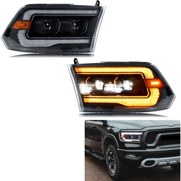 LED-Scheinwerfer für Dodge Ram 1500 2500 3500 4. Generation 2009–2018, Dual-Projektor, DRL, sequentielle Anzeige, Frontlampen-Baugruppe