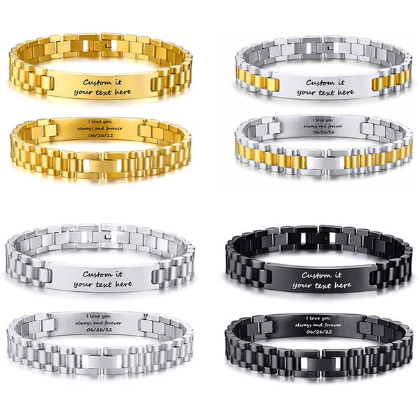 Personalisiertes Graviertes Armband für Männer und Frauen, Individuell Gestaltete Text-Armbänder, Hypoallergener Edelstahl-Uhrenarmband, Erinnerungsschmuck
