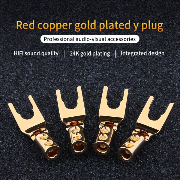 Non Magnetic Copper Banana Plug Y Spade Plug Fork Connectors Plug U 24K Gold Plated Copper Screw Speaker Cable Jack DIY