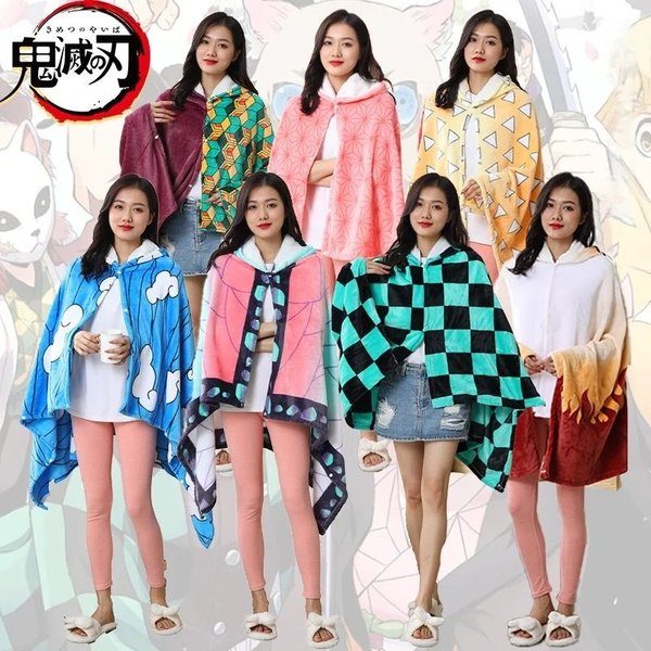 Bequemer Demon Slayer Kapuzenschal, weiche Anime Kimetsu Shinobu Decke, kariert, Tanjirou No Yaiba Damen Pyjama, Erwachsenen-Bademantel