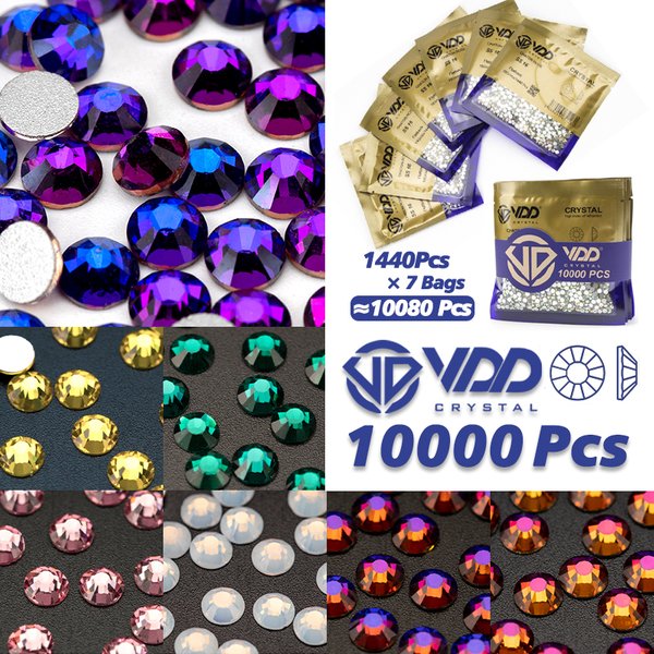 Vesse-Strass en verre de haute qualité, 10000 pièces, paillettes, cristal, dos plat, gemme, nail art, décoration en diamant, vente en gros