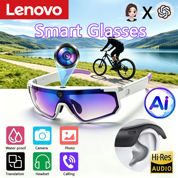 Lenovo KI-Smart-Brille 1600W 8K HD Anti-Shake-Kamera Fahrrad-Foto- und Videobrille Sport-Sonnenbrille Dual-Mikrofon 32GB Winddichte Brille 2026