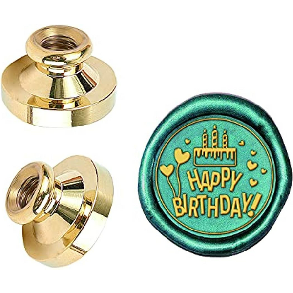 Tête de tampon de sceau de cire à motif joyeux anniversaire, 0.98 pouces, tête en laiton amovible, tampon de scellage Vintage pour embellissement de l'emballage cadeau