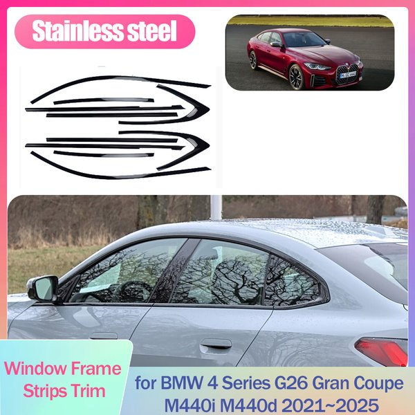 Bandes de garniture pour cadre de fenêtre pour BMW Série 4 G26 Gran Coupé 2021~2025, en acier inoxydable noir et argent, accessoires de style automobile